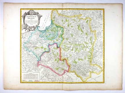 [POLSKA]. Le Royaume de Pologne, divisé selon les Partages faits en 1772, 1793 et 1795, entre la Russie, la Prusse et l'Autriche. Miedzioryt kolorowany 47,7x53,6 cm.