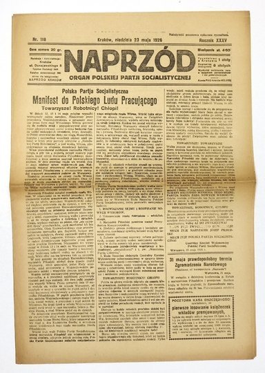 [PRZEWRÓT MAJOWY] NAPRZÓD. Organ Polskiej Partji Socjalistycznej. 23 V 1926