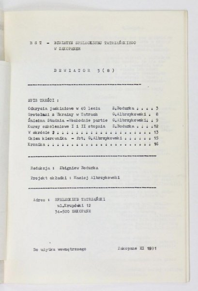 [Speleologia]. Dewiator. Nr 3 (8). XI 1991.