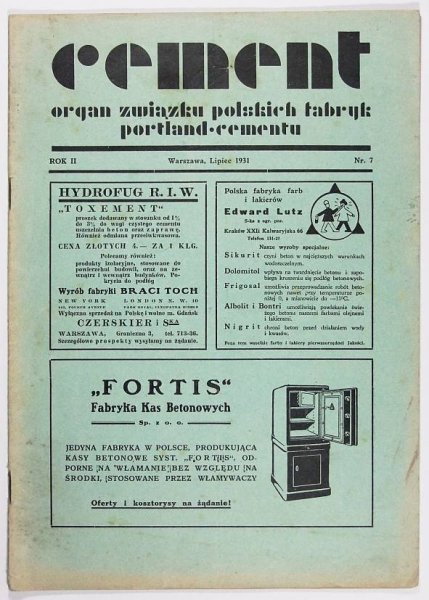 CEMENT. Organ Związku Polskich Fabryk Portland-Cementu. R. 2, nr 7: VII 1931.
