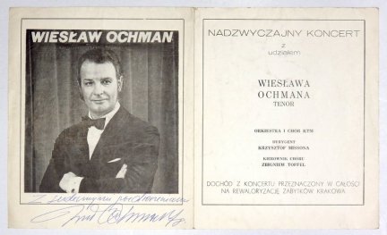 [OCHMAN Wiesław]. Odręczna dedykacja artysty na programie koncertu z 1978.