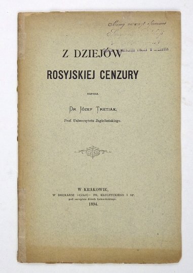 TRETIAK Józef - Z dziejów rosyjskiej cenzury.