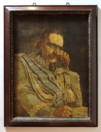 [PIŁSUDSKI Józef, portret]. Barwna autolitografia z 1921 autorstwa Jana Gumowskiego przedstawiająca Józefa Piłsudskiego