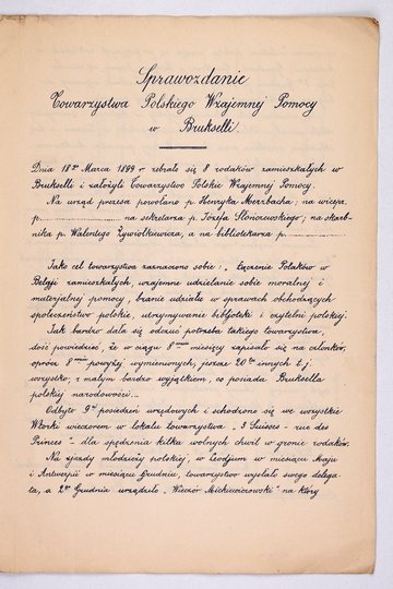 SPRAWOZDANIE Towarzystwa Polskiego Wzajemnej Pomocy w Brukselli za rok 1899.