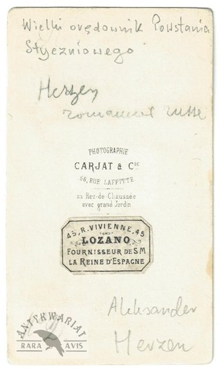 [POWSTANIE styczniowe - Aleksander Hercen - fotografia portretowa - ujęcie w formacie cdv].