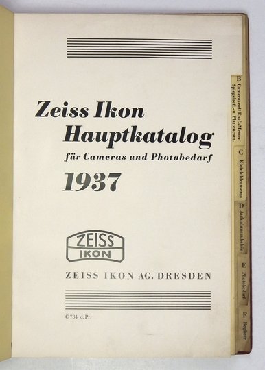 [KATALOG]. Zeiss Ikon Hauptkatalog für Cameras und Photobedarf 1937.
