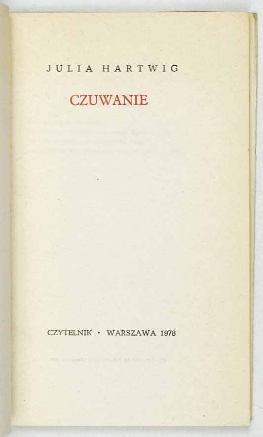 Hartwig Julia - Czuwanie. Wyd. I