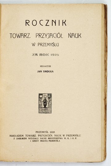 ROCZNIK Towarz[ystwa] Przyjaciół Nauk w Przemyślu{|br /|}T. 6: za rok 1925