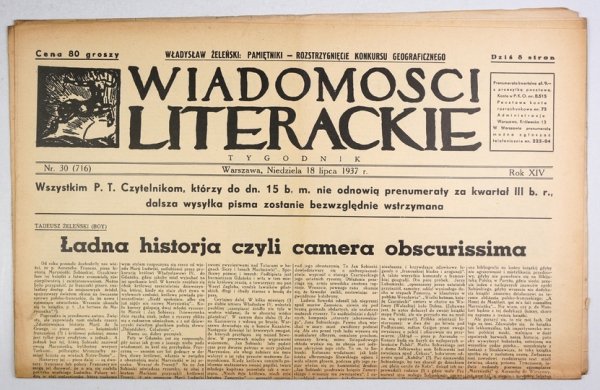 [Bruno Schulz] Wiadomości Literackie. R. 14, nr 30 (716): 18 VII 1937. s. 8.