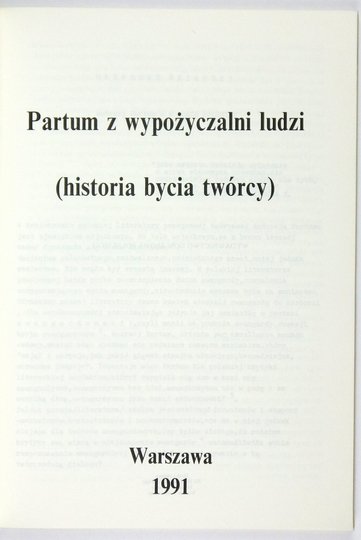 PARTUM z wypożyczalni ludzi. (Historia bycia twórcy).