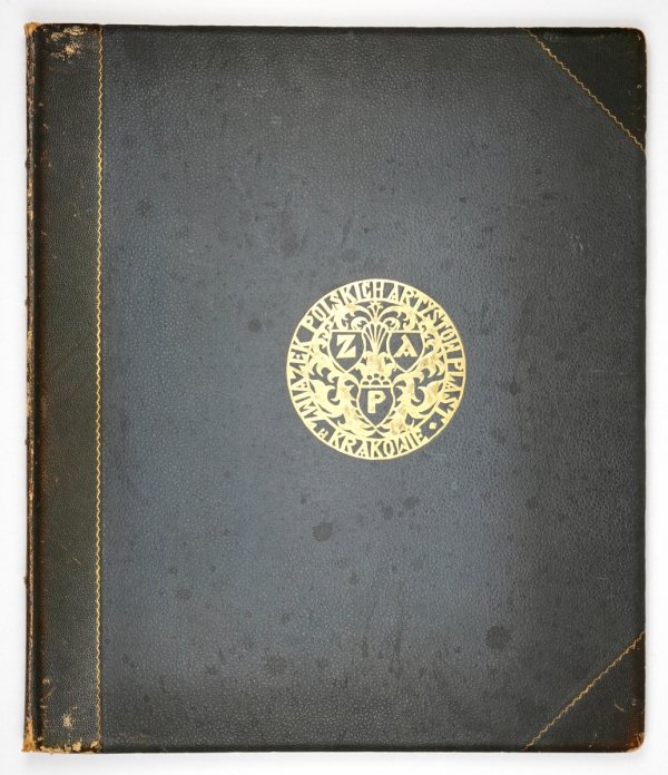 ALBUM sporządzony w 1929 w uznaniu dla Mariana Dąbrowskiego, twórcy koncernu IKC, przez członków krakowskiego oddziału Związku Polskich Artystów Plastyków, zawierający 9 oryginalnych prac na papierze.