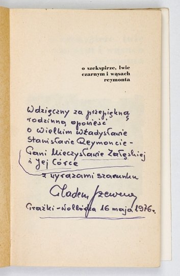 SZEWERA Tadeusz - O Szekspirze, lwie czarnym i wąsach Reymonta.