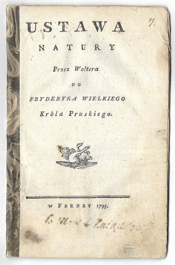 VOLTAIRE Arouet Franciszek Maria - Ustawa Natury przez Woltera do Fryderyka Wielkiego Króla Pruskiego