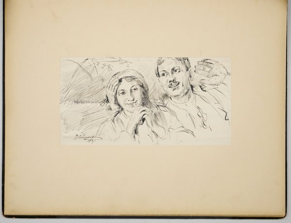 ALBUM sporządzony w 1929 w uznaniu dla Mariana Dąbrowskiego, twórcy koncernu IKC, przez członków krakowskiego oddziału Związku Polskich Artystów Plastyków, zawierający 9 oryginalnych prac na papierze.