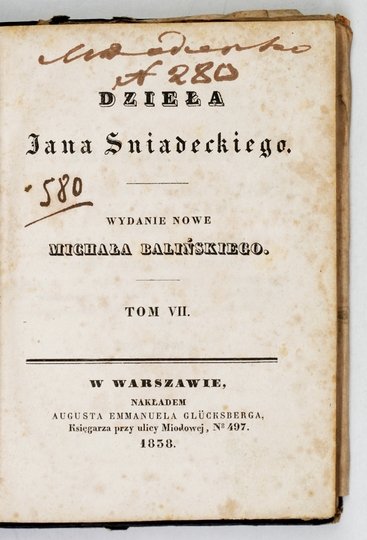 ŚNIADECKI Jędrzej - Dzieła. Wydanie nowe Michała Balińskiego. T. 7. Warszawa 1838