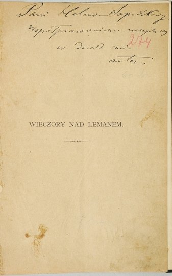MORAWSKI Maryan - Wieczory nad Lemanem. Wyd. II.