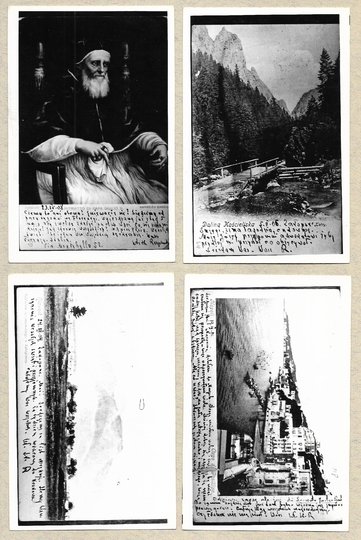 [REYMONT Władysław Stanisław - fotokopie]. Cztery czarno-białe fotokopie pocztówek z korespondencją pisarza do rodzeństwa z l. 1901-1908.