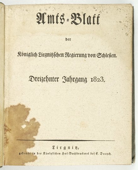 AMTS-BLATT der Königlich Liegnitzschen Regierung von Schlesien.{|br /|}Jg.13: 1823