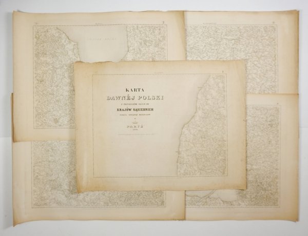 [POLSKA]. Karta dawnej Polski z przyległemi okolicami krajów sąsiednich według nowszych materyałów. 48 arkuszy miedziorytowych form. ca 63x84 cm + skorowidz form. 44,6x62,8 cm.