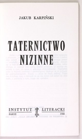 KARPIŃSKI Jakub - Taternictwo nizinne.
