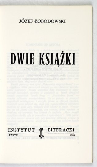 ŁOBODOWSKI Józef - Dwie książki