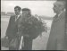 NOWOSIELSKI Antoni — Irena Joliot Curie na warszawskim lotnisku. X 1954. Fotografia form. ca 18,3x24 cm.