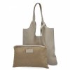 Torebka Skórzana Shopper Bag z Kosmetyczką Beżowa