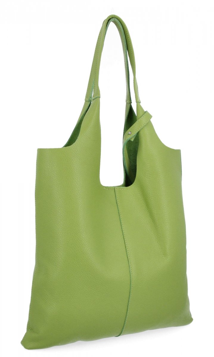 Torebka Skórzana Shopper Bag z Kosmetyczką Jasno Zielona