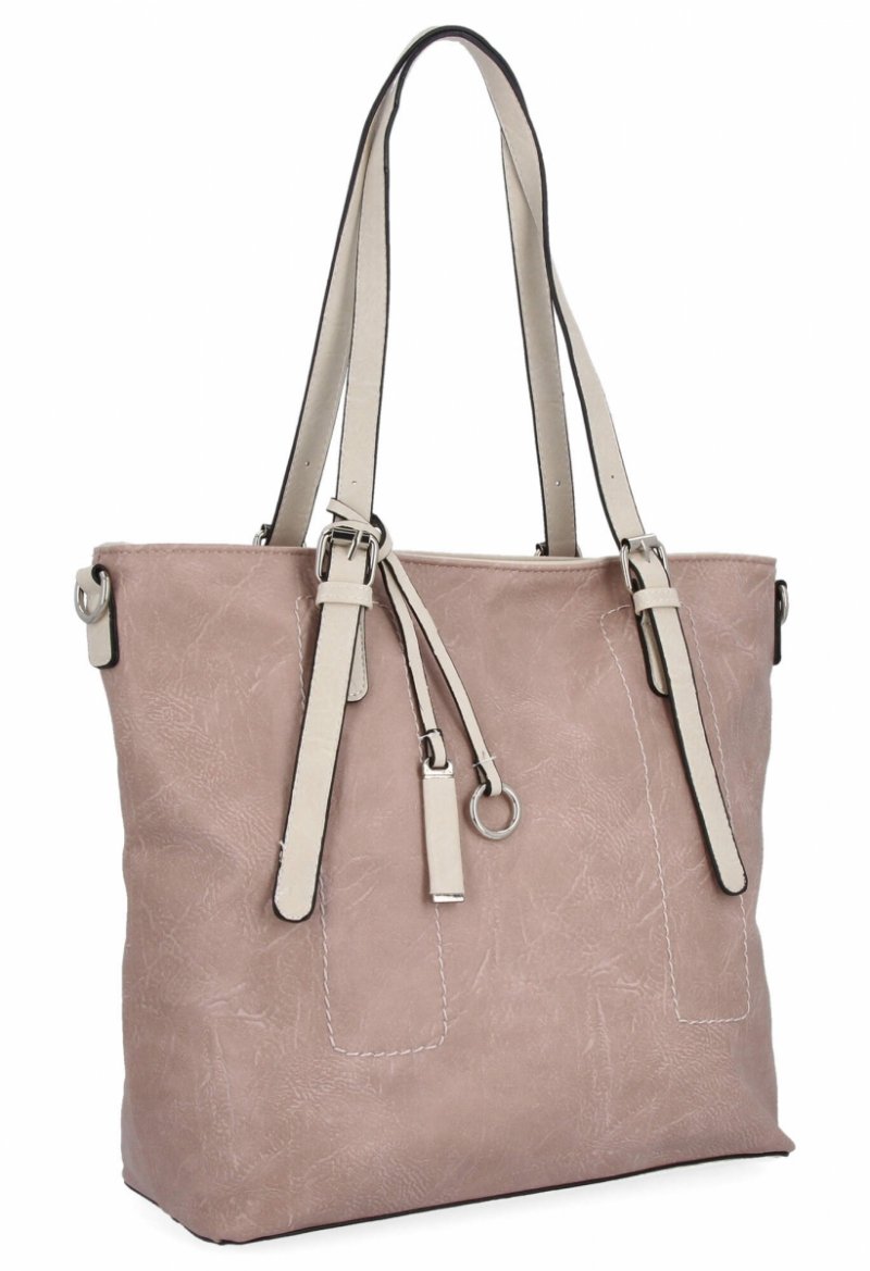Uniwersalna Torebka Damska Shopper Bag XL firmy Hernan Pudrowy Róż/Beżowa