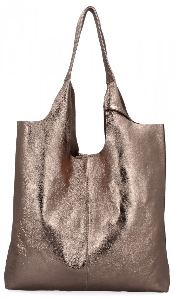 Torebka Skórzana Shopper Bag z Kosmetyczką Stare Złoto