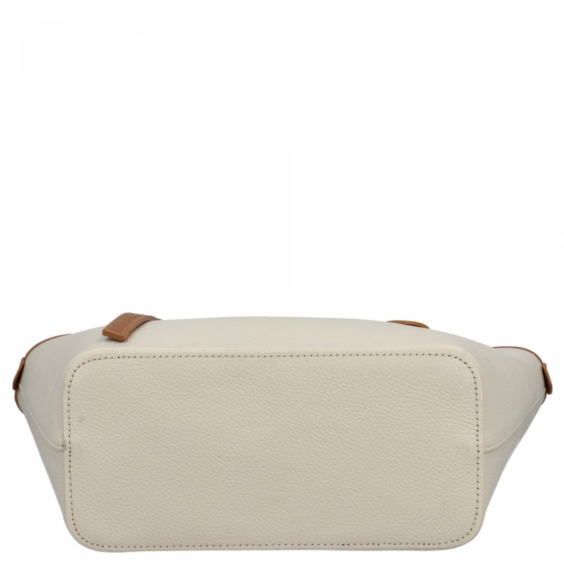 Elegancka Torebka Skórzana Shopper Bag Beżowa/Ruda