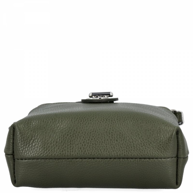 Włoska Torebka Skórzana Listonoszka Ciemno Zielona