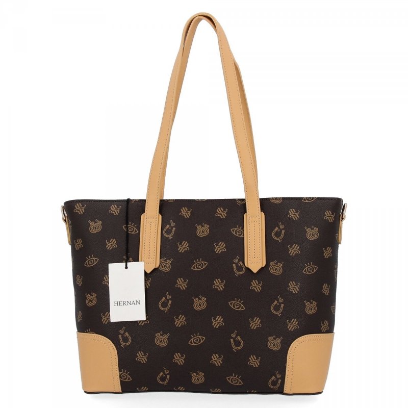 Stylowa Torebka Damska Shopper Bag firmy Herisson Czekoladowa/Ciemny Beż