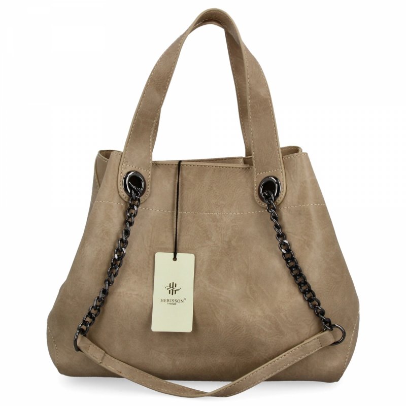 Torebka Damska Shopper Bag XL z Kosmetyczką firmy Herisson Ciemno Beżowa