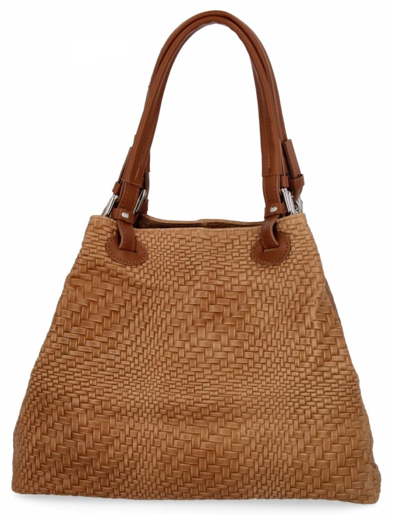 Stylowa Torebka Skórzana Shopper Bag Ruda