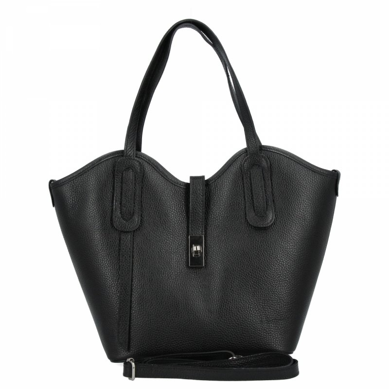 Elegancka Torebka Skórzana Shopper Bag Czarna