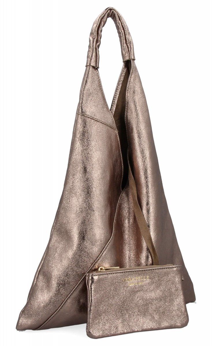 Torebka Skórzana Shopper Bag z Etui Stare Złoto