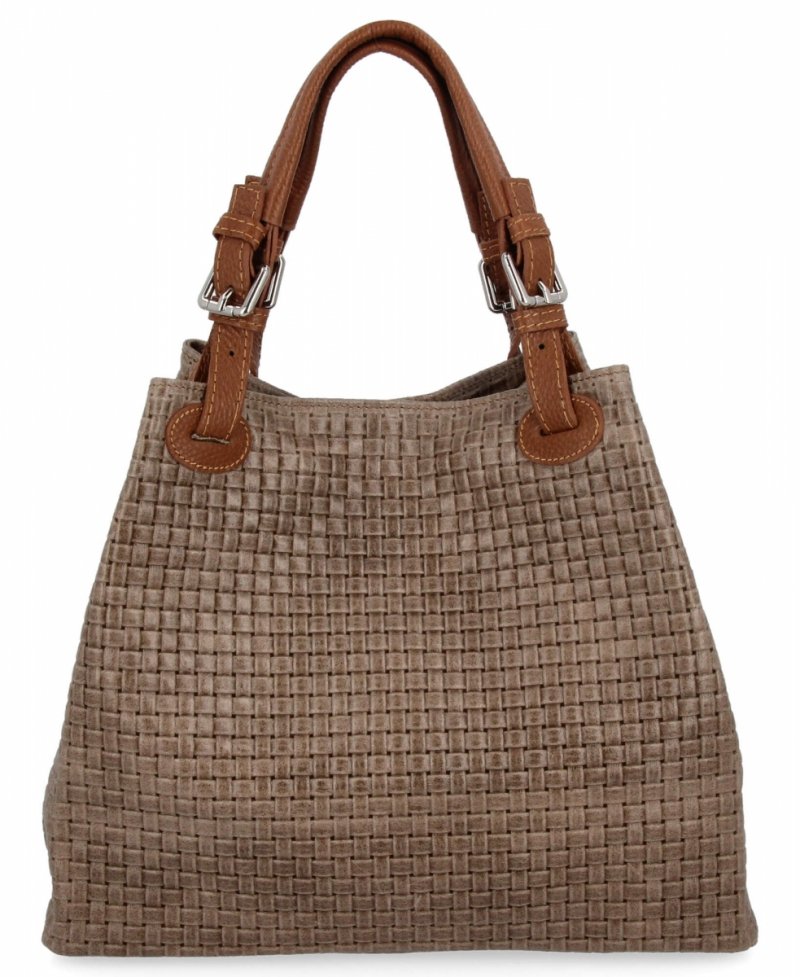 Stylowa Torebka Skórzana Shopper Bag Ziemista