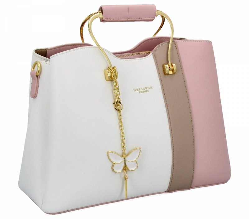 Torebka Damska Modny Kuferek firmy Herisson Biała/Pudrowy Róż