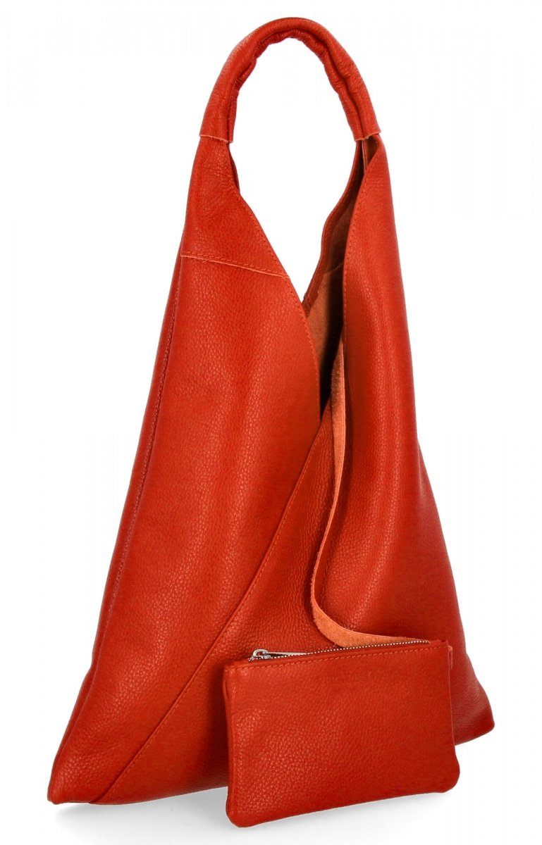 Torebka Skórzana Shopper Bag z Etui Pomarańczowa