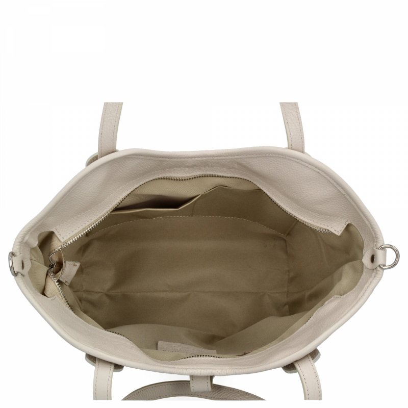 Elegancka Torebka Skórzana Shopper Bag Beżowa