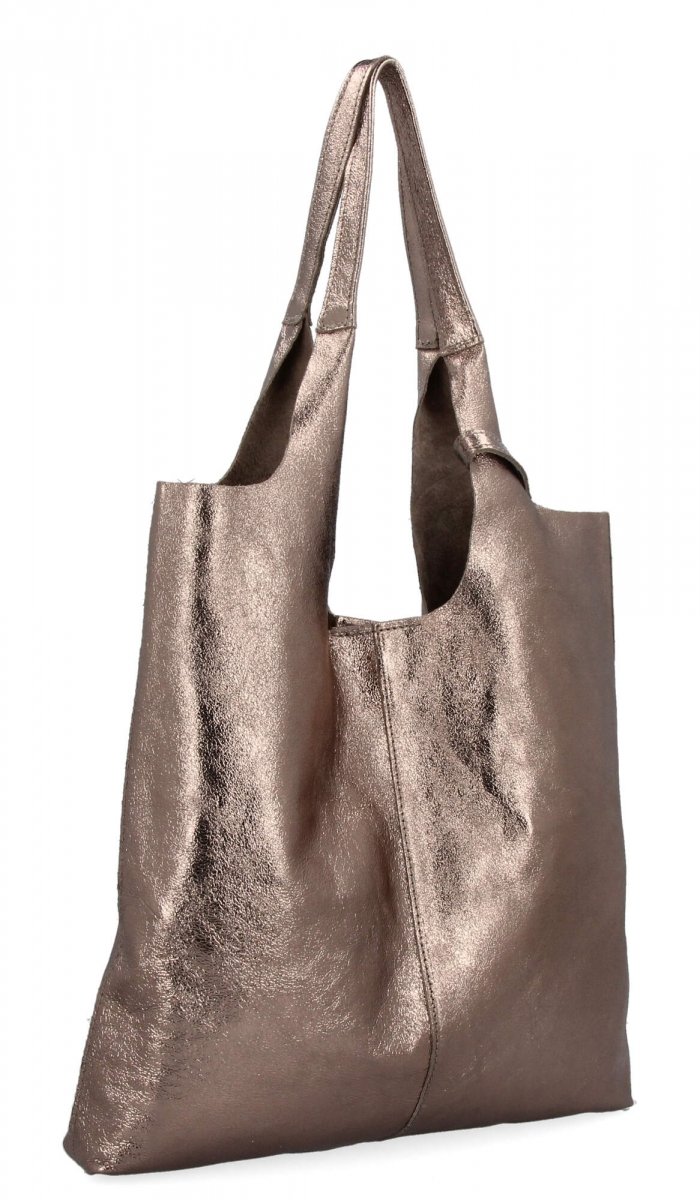 Torebka Skórzana Shopper Bag z Kosmetyczką Stare Złoto