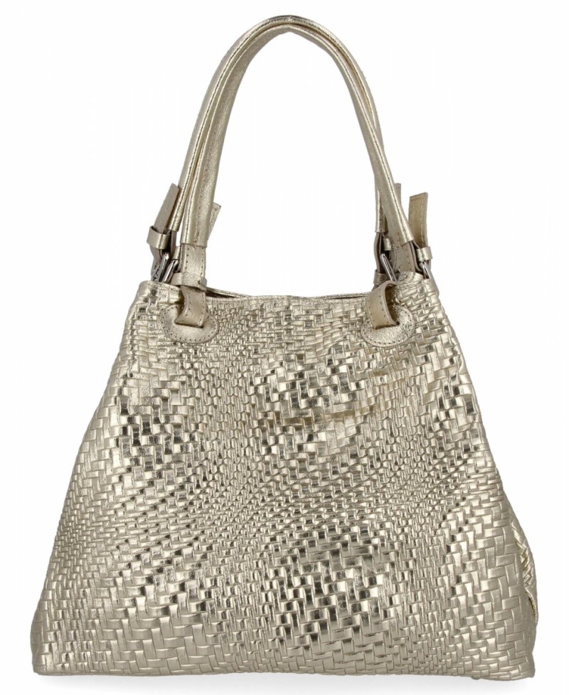 Stylowa Torebka Skórzana Shopper Bag Złota