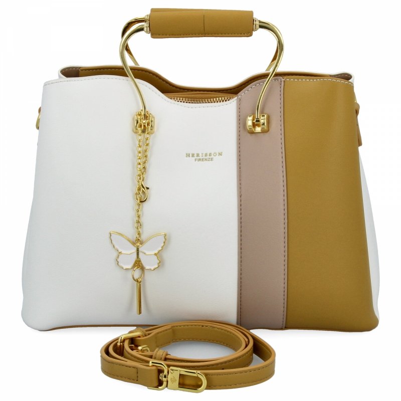 Torebka Damska Modny Kuferek firmy Herisson Biała/Żółta