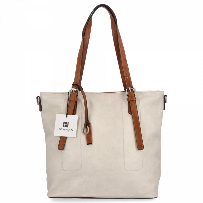 Uniwersalna Torebka Damska Shopper Bag XL firmy Hernan Beżowa/Brązowa