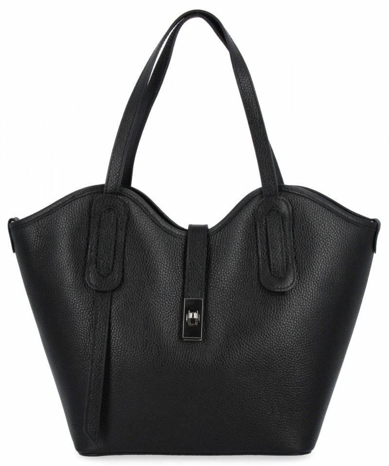 Elegancka Torebka Skórzana Shopper Bag Czarna