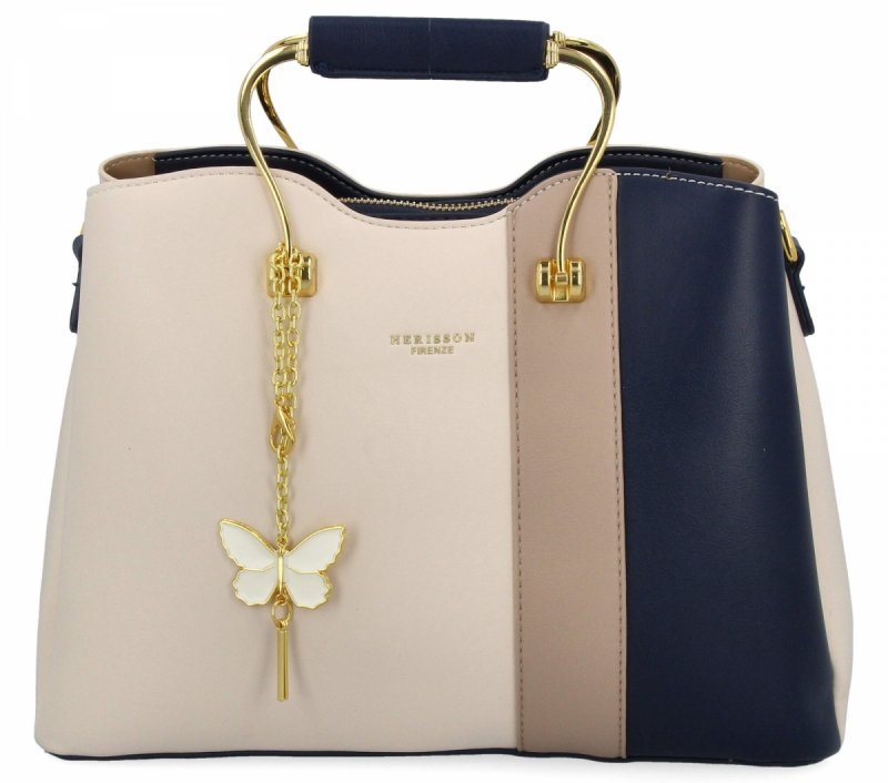 Torebka Damska Modny Kuferek firmy Herisson Beżowa/Granatowa