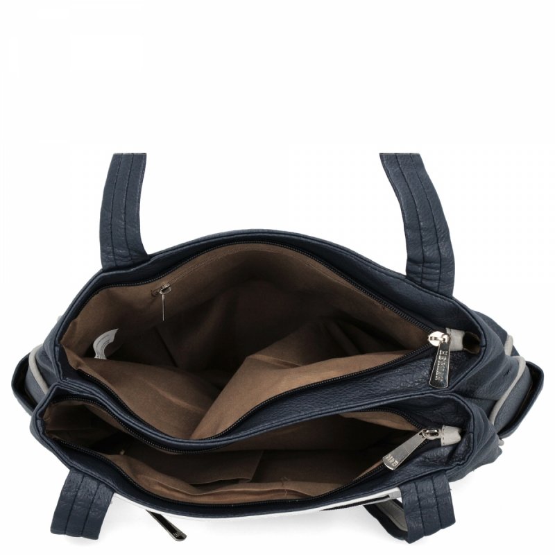Dwukomorowa Torebka Damska Shopper Bag firmy Hernan Granatowa/Biała
