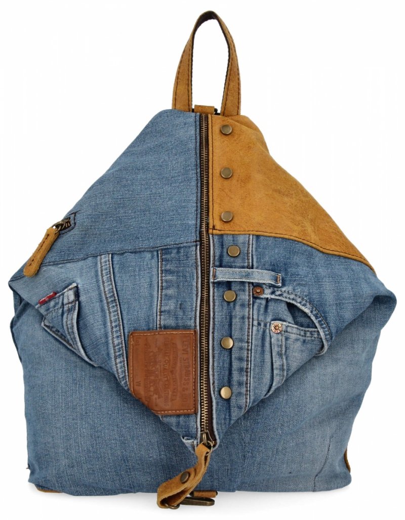 Modny Plecak Damski XL Rudy/Jeansowy
