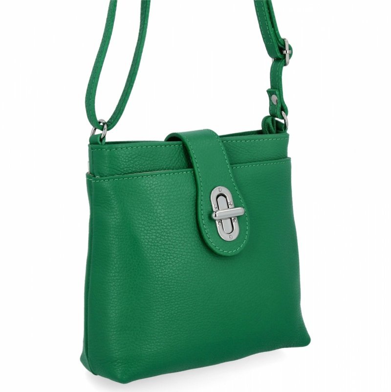 Włoska Torebka Skórzana Listonoszka Jasno Zielona